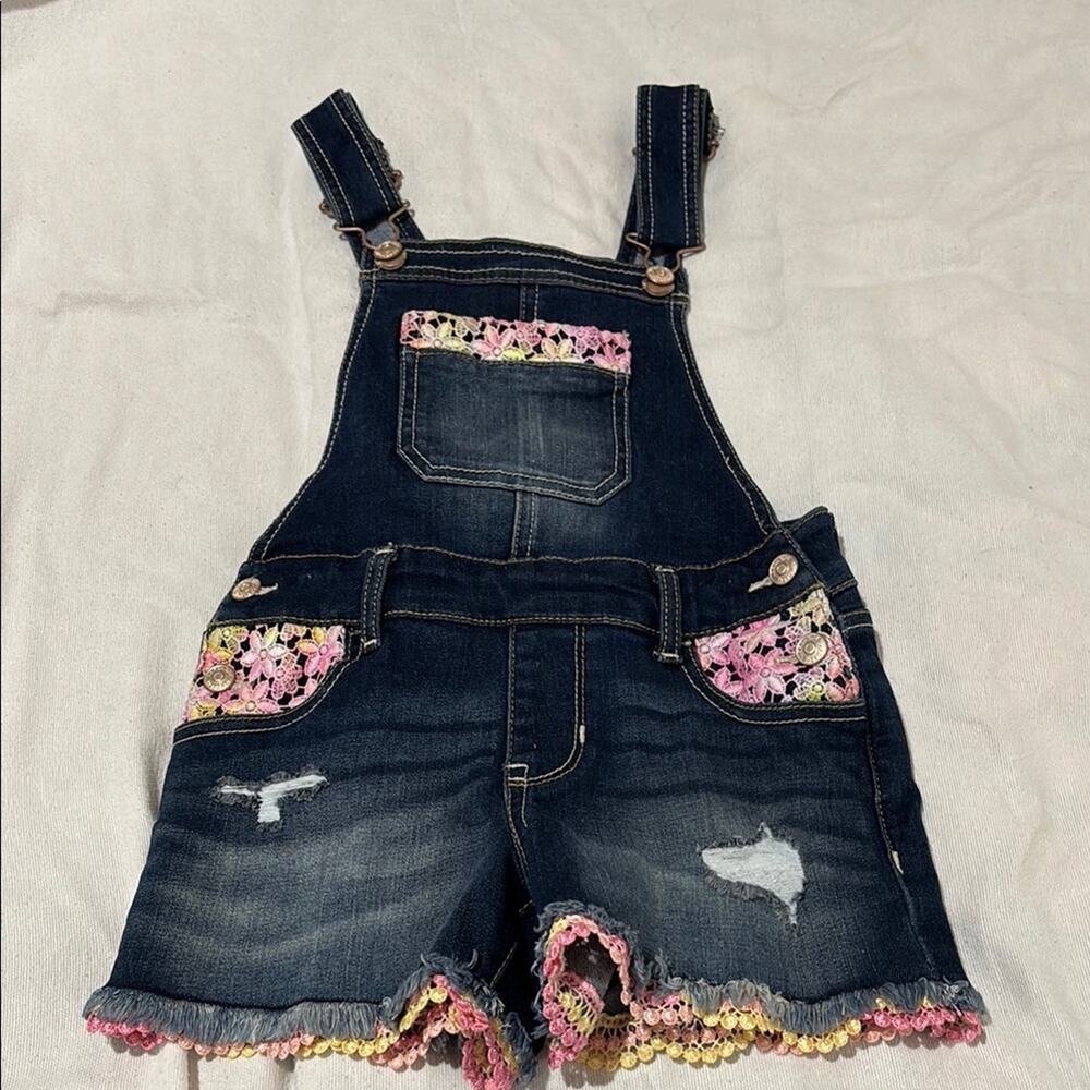 Jordache 6/6x Kids Denim Overalls with Floral Accents nwot pockets adjustable
